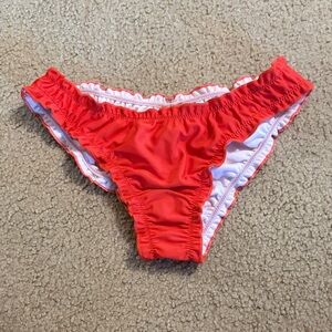 Red Bikini Bottoms with Ruffle Trim
